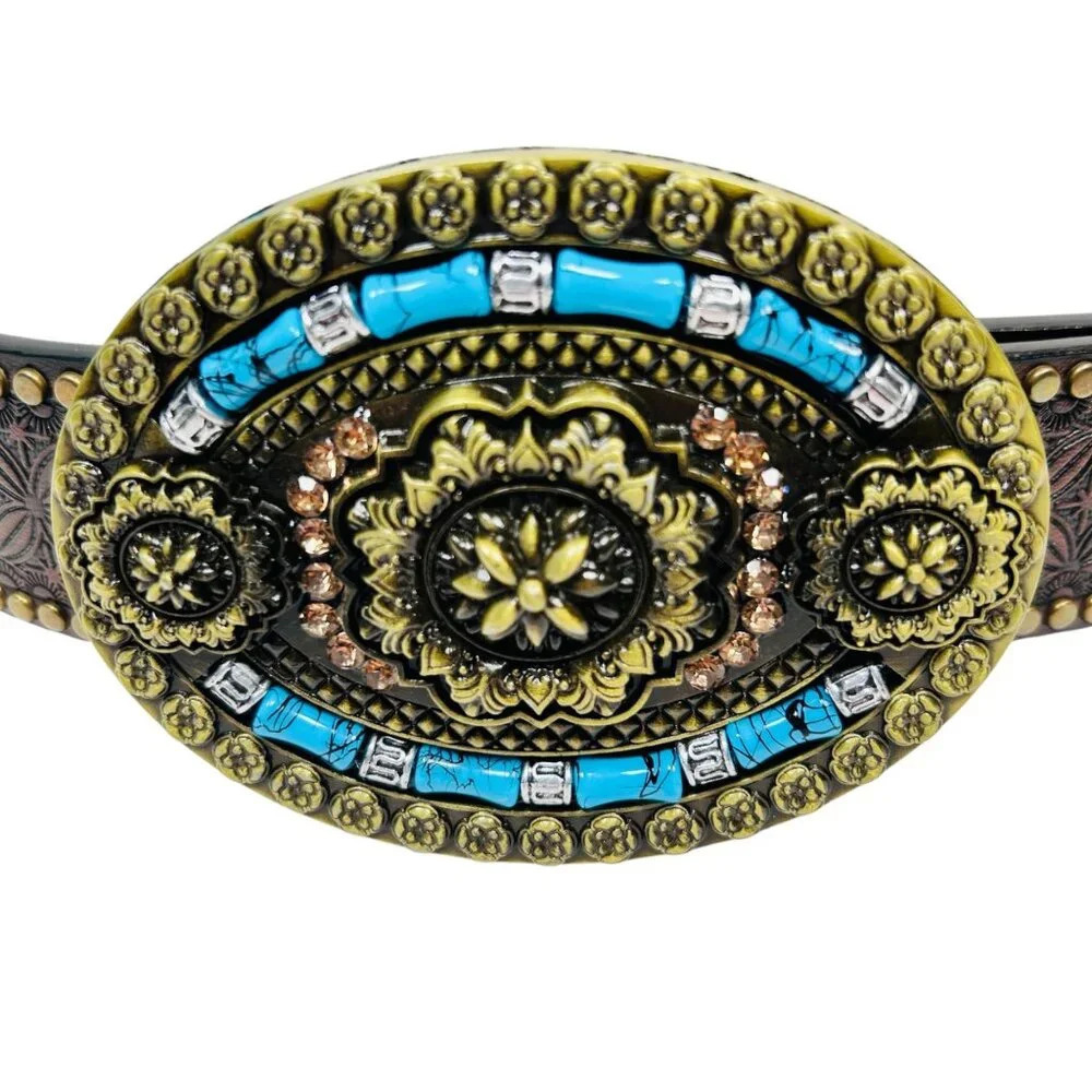 Kids Belt Faux Leather Turquoise Silver Buckle Detail